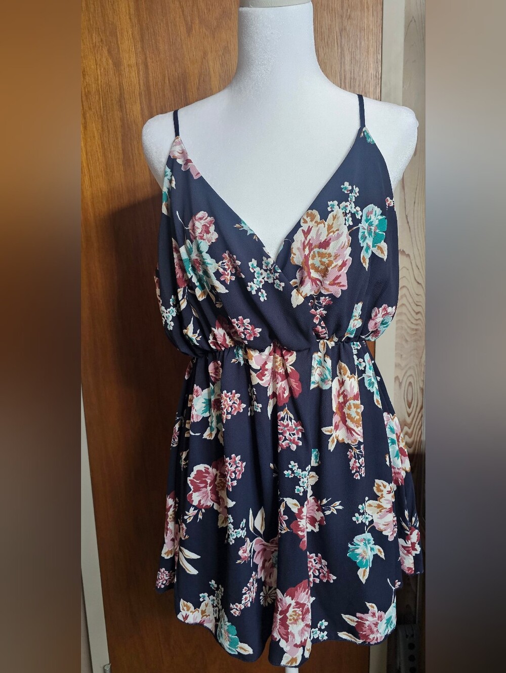 Navy Floral Spaghetti-Strap Tank Top Tunic Plus Size 2x